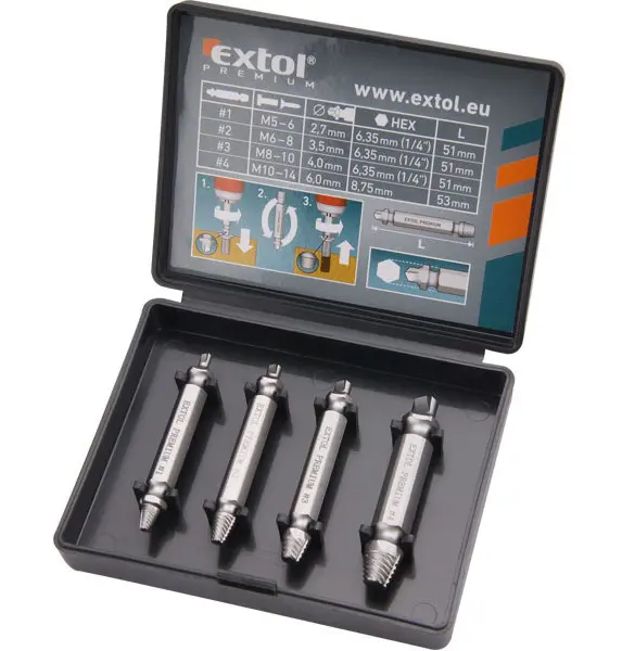 EXTOL PREMIUM 8801842 vytahovák zalomených šroubů, sada 4ks