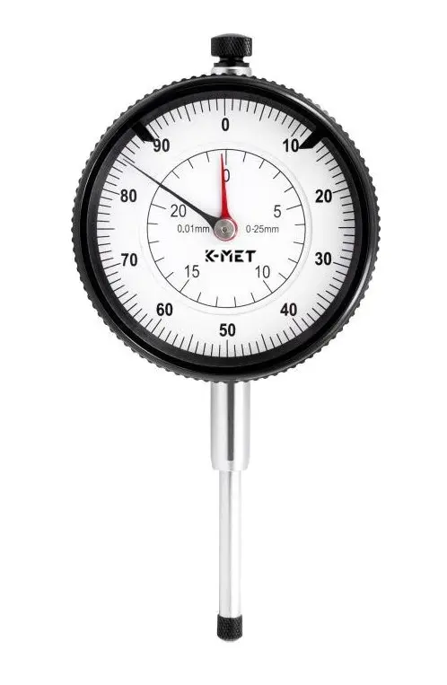 K-MET 1155-02-025 úchylkoměr číselníkový 0-25mm 60mm 0,01mm ČSN 251811, 251816