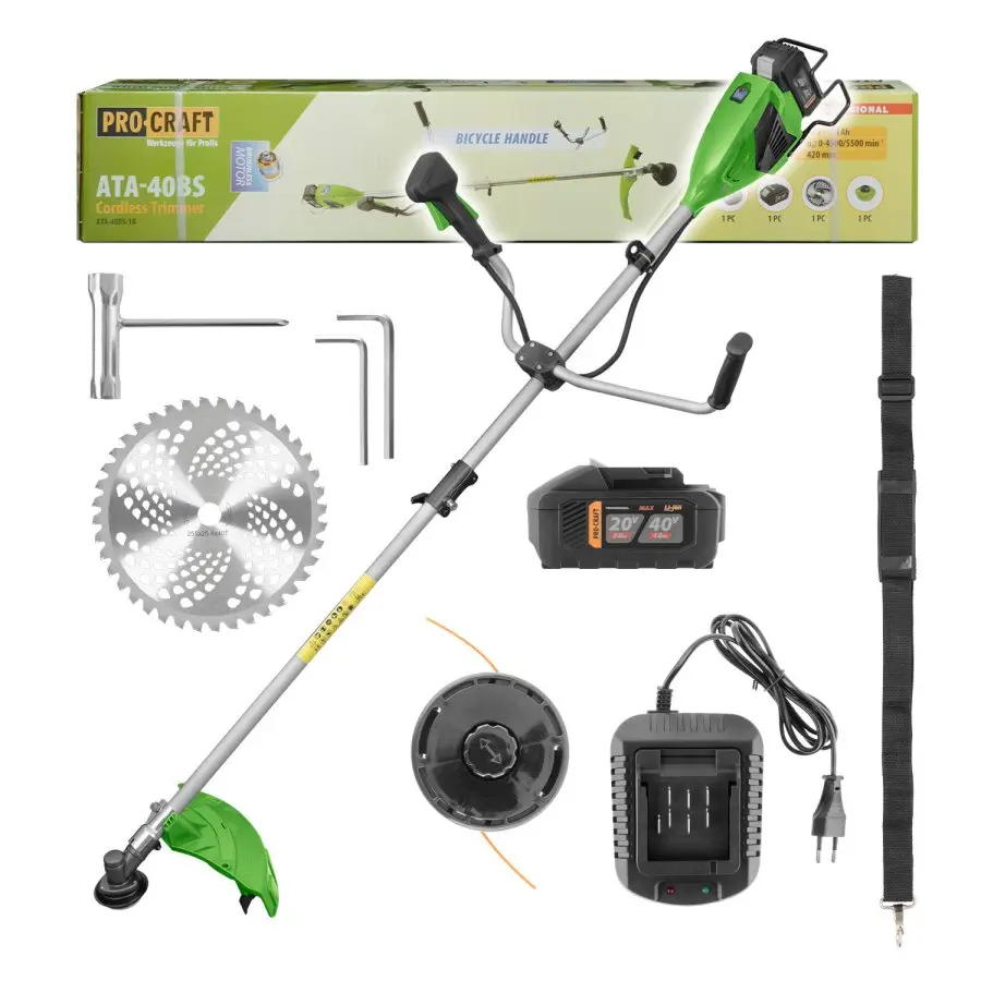 Procraft ATA-40BS 40V SET - akumulátorový křovinořez (s 4,0 Ah akumulátorem a anbíječkou)