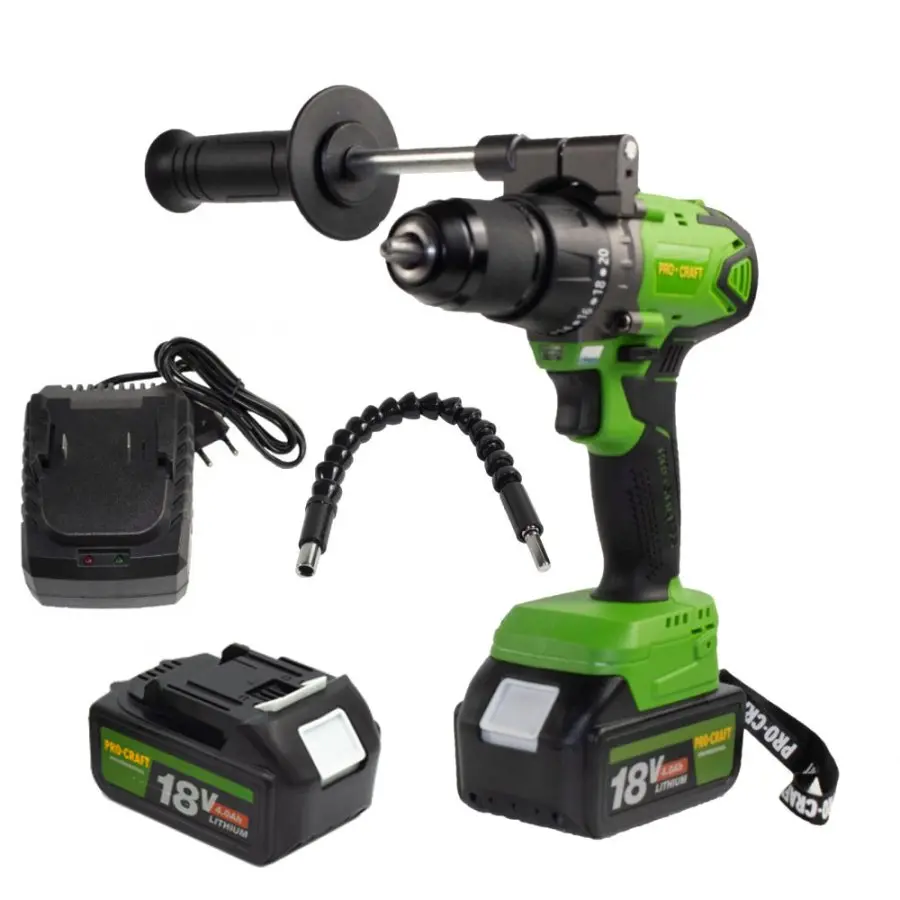 Procraft PA18BL 20V - akumulátorový vrtací šroubovák s příklepem (s 4,0 Ah akumulátorem a nabíječkou)