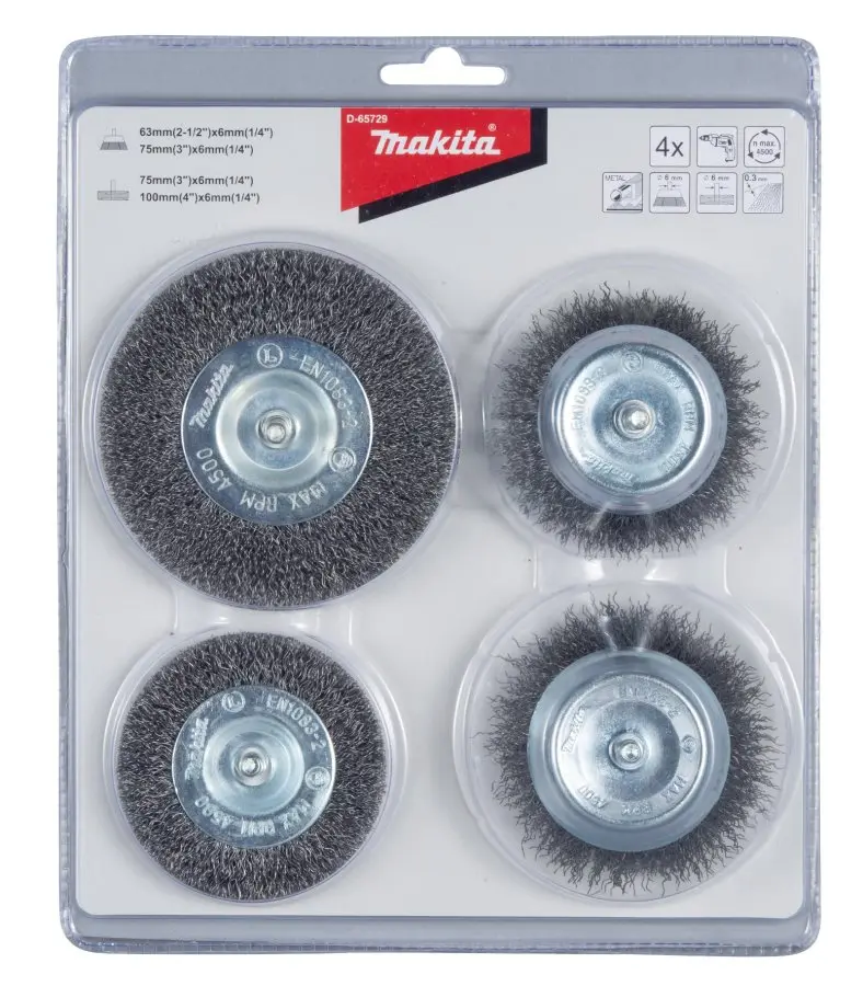 MAKITA D-65729 sada drátěných kartáčů, vlnitý drát, stopka, 4ks