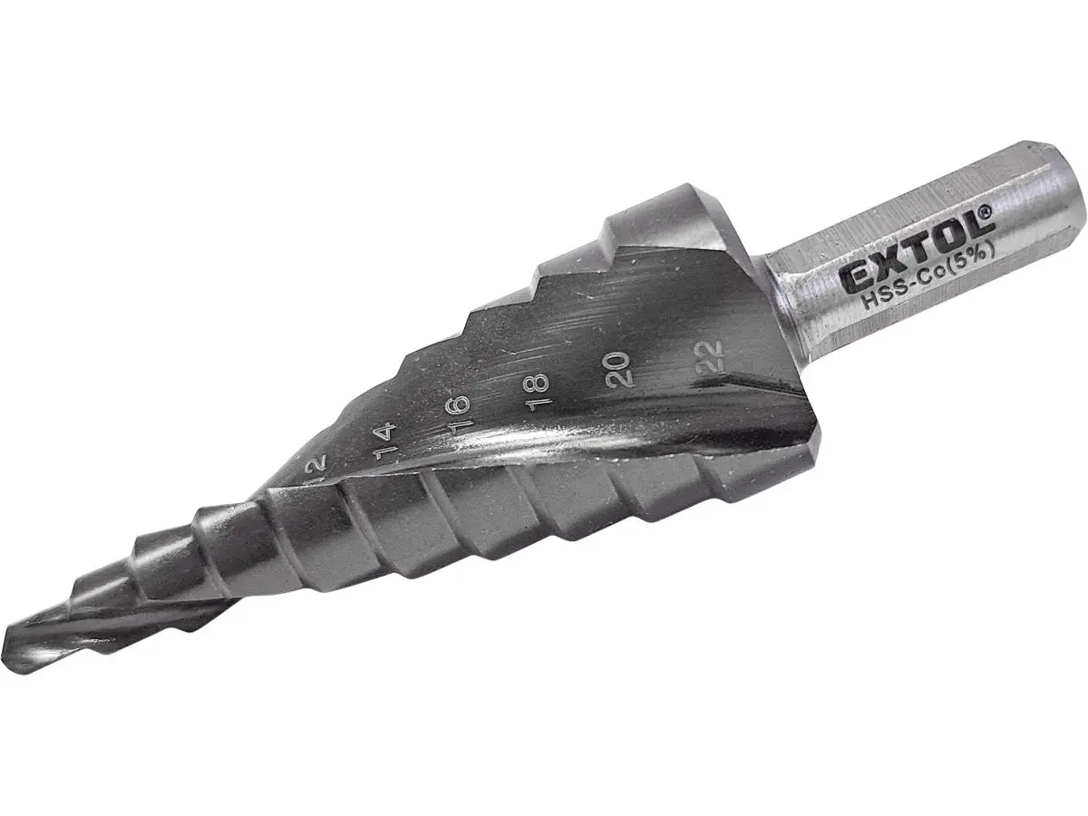 EXTOL INDUSTRIAL 8701192 vrták stupňovitý 4-22mm, po 2mm HSS-Co s lamačem třísek na nerez