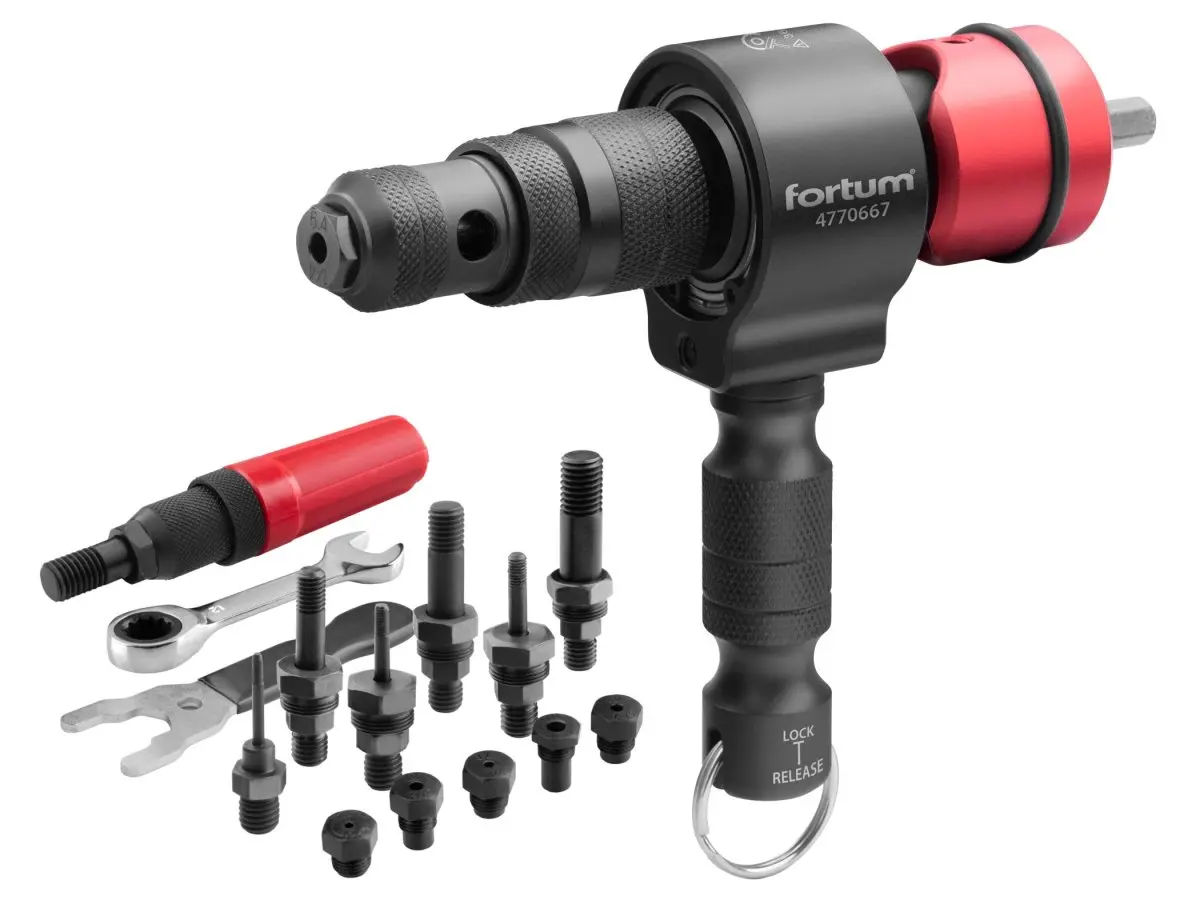 Nástavec nýtovací na vrtačku T-COMBO, sada pro matice M3 - M12 i trh. nýty 2,4 - 6,4 mm, CrMoV Fortum 4770667