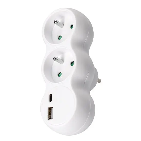 SOLIGHT P100USBC rozbočka s USB A+C nabíječkou, 2 x 10A, bílá