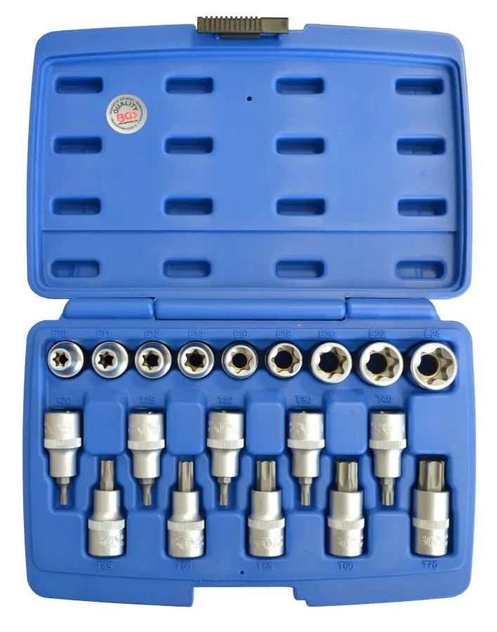 Sada nástrčných hlavic / nástrčných klíčů | 12,5 mm (1/2") | E-profil / T-profil (pro Torx) | 19dílná, BGS 5100 BGS5100