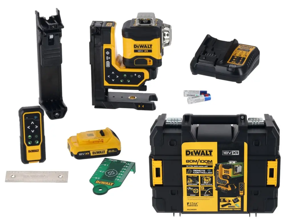 DeWALT - 18V AKU křížový laser, dosah 100 m, 1x aku 2,0 Ah XR, nabíječka DCLE34035D1