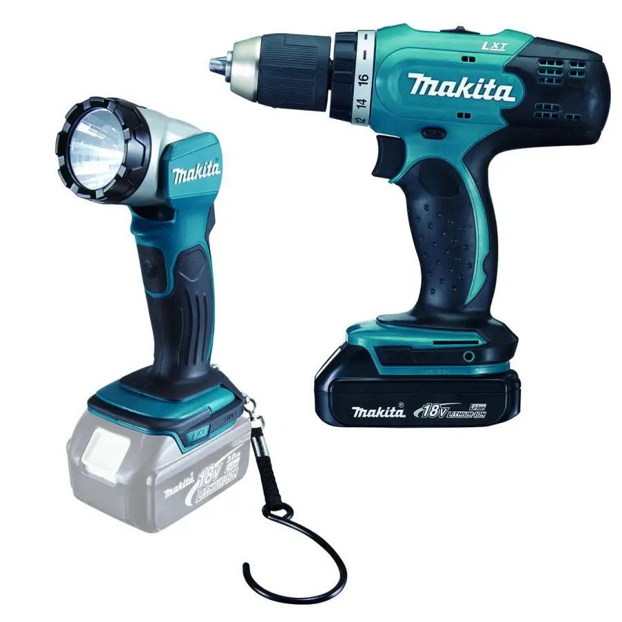Makita - 18V AKU sada vrtačky a LED svítilny, 2x aku 1,5 Ah Li-Ion, nabíječka DDF453SYEL