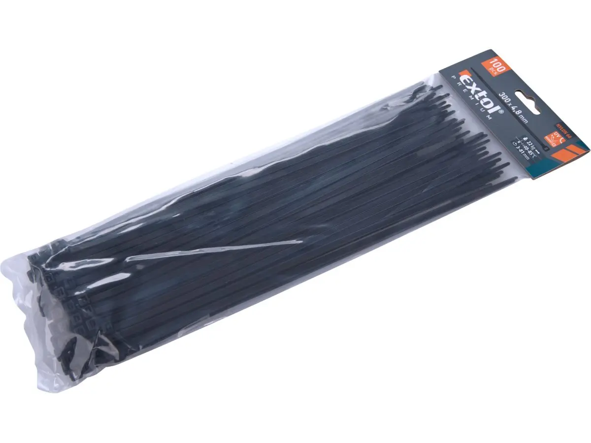 EXTOL PREMIUM Stahovací jednorázová páska 300 x 4,8mm, 100ks - černá 2997