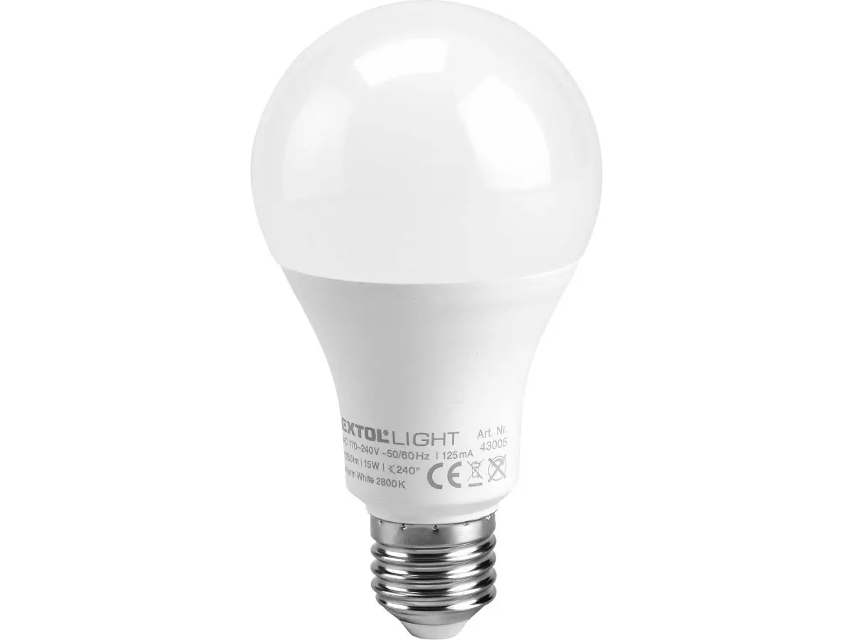 EXTOL LIGHT žárovka LED klasická, 15W, 1350lm, E27, teplá bílá 43005