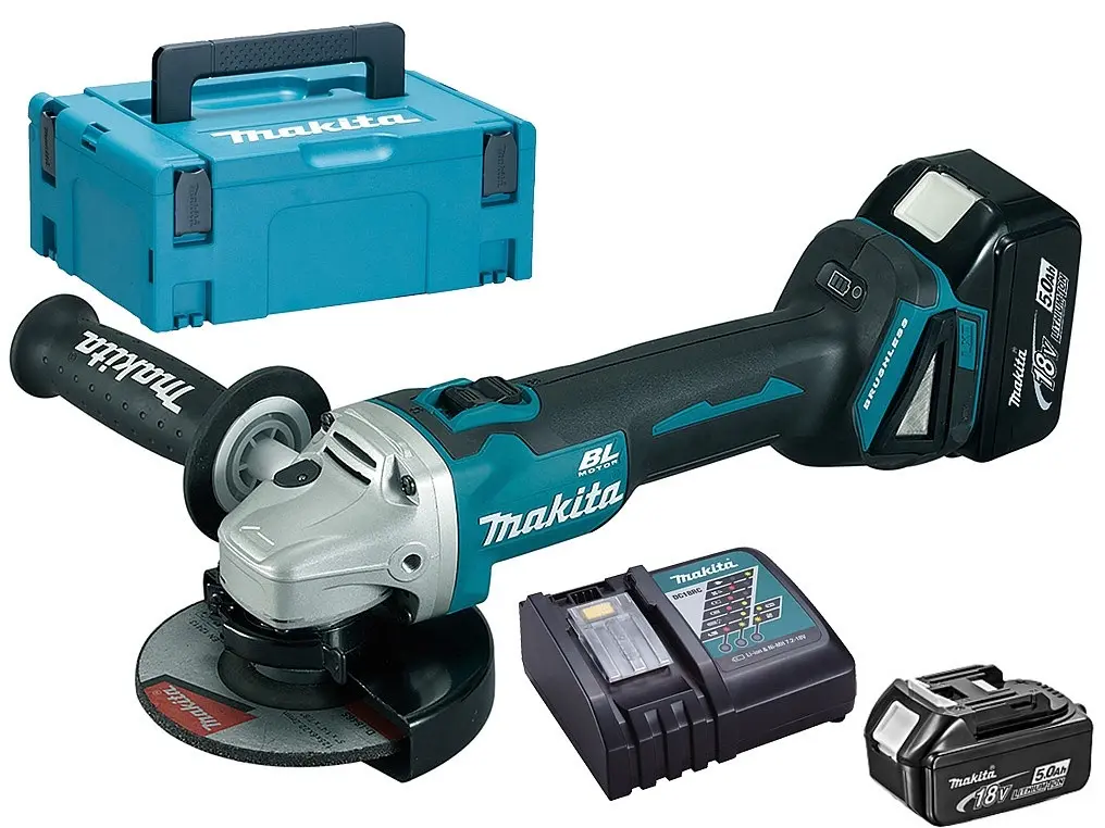 Makita - 18V AKU úhlová bruska 125 mm, 2x aku 5,0 Ah LXT, nabíječka DGA504RTJ