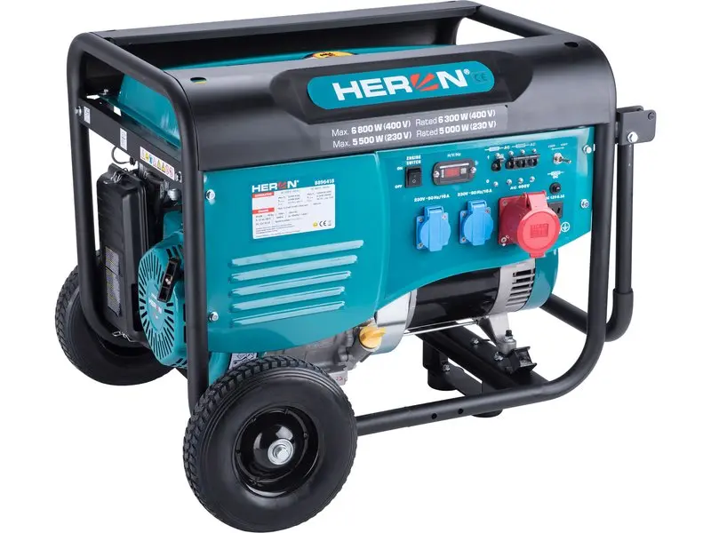 Elektrocentrála benzínová HERON 15HP/6,8kW (400V), 5,5kW (230V), podvozek 8896418