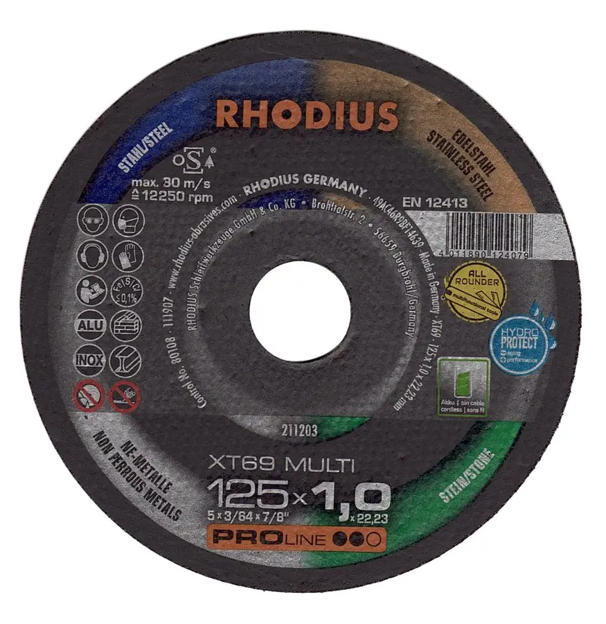 RHODIUS 125x1.0 XT69 MULTI řezný kotouč univerzální na ocel, nerez, Al a kámen, 211203