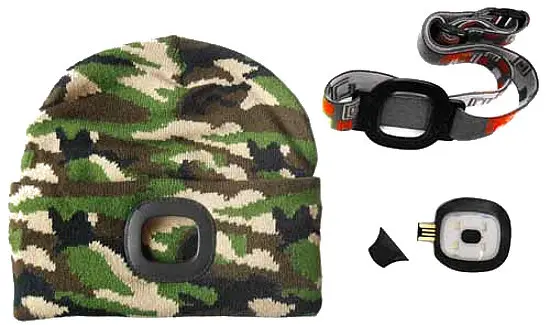EXTOL LIGHT MAGG 120265 čepice s čelovkou a gumovým páskem, USB nabíjení, MASKOVANÁ