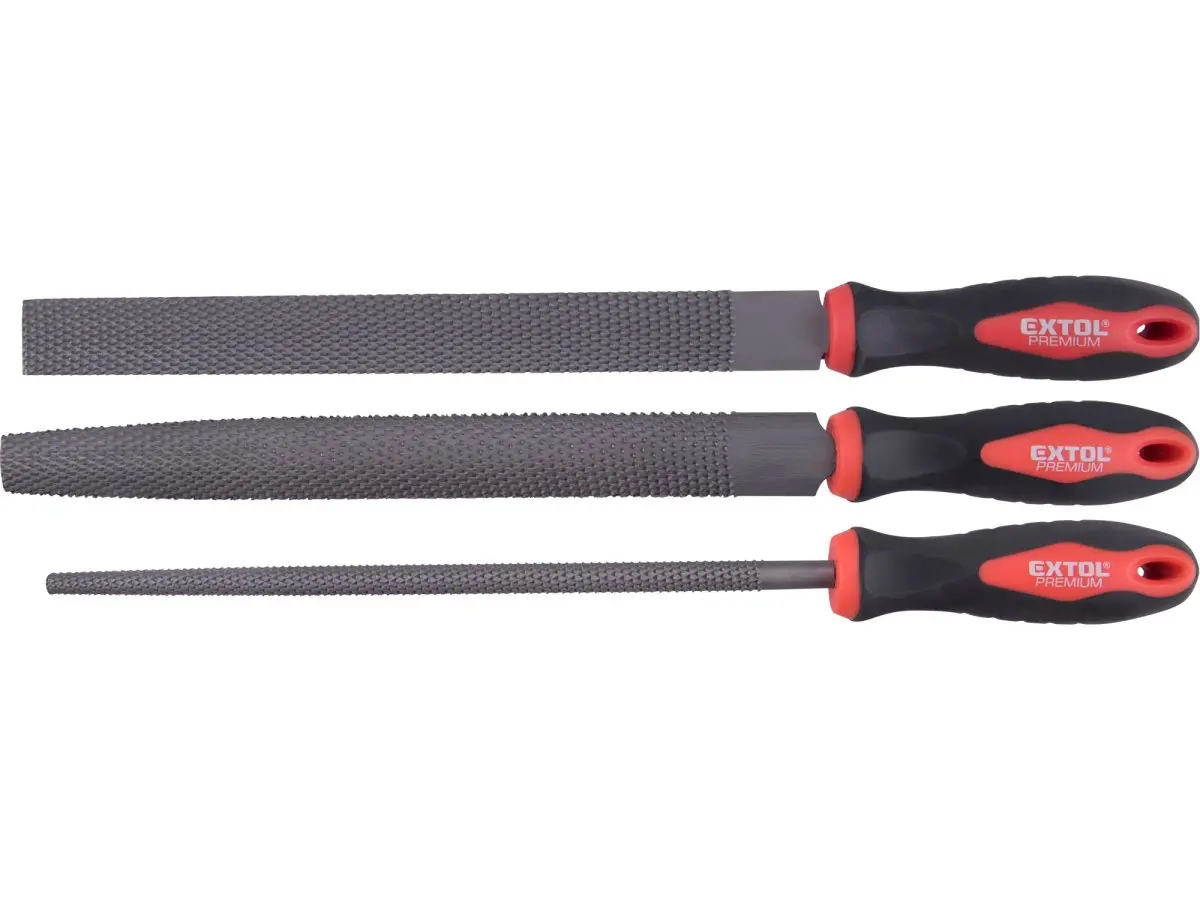 EXTOL PREMIUM Rašple, sada 3ks, 250mm, sek 2, sada obsahuje rašple : plochou, úsečovou a kruhovou 8803757