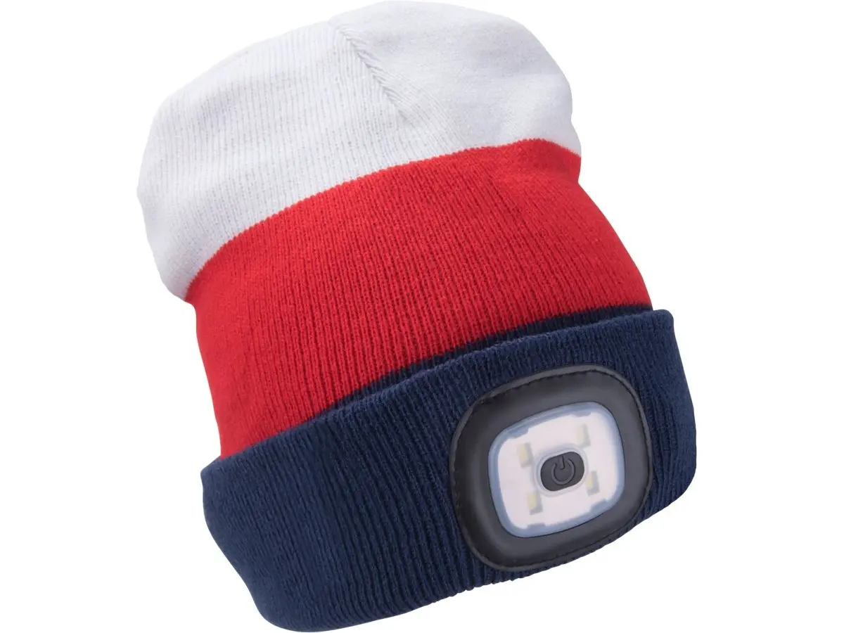 EXTOL LIGHT čepice s čelovkou 4x45lm, USB nabíjení, bílá/červená/modrá, univerzální velikost 43450