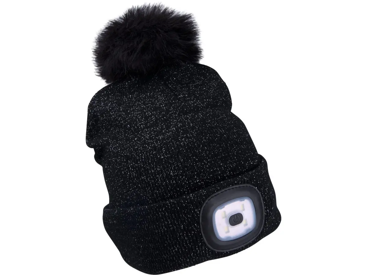 EXTOL LIGHT 43196 čepice s čelovkou 45lm, nabíjecí, USB, šedá/třpytivá s bambulí