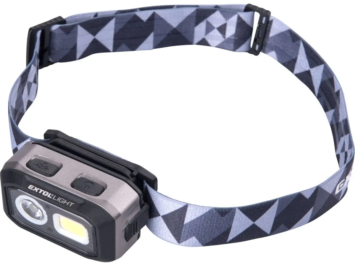EXTOL LIGHT 43185 čelovka 500lm, Dual Power LiIon / AAA, USB, IR čidlo, OSRAM LED+COB LED