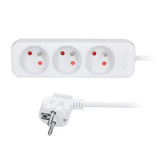 Prodlužovací kabel 2 m, 3 x 1,0 mm2, 3 zásuvky, bílý