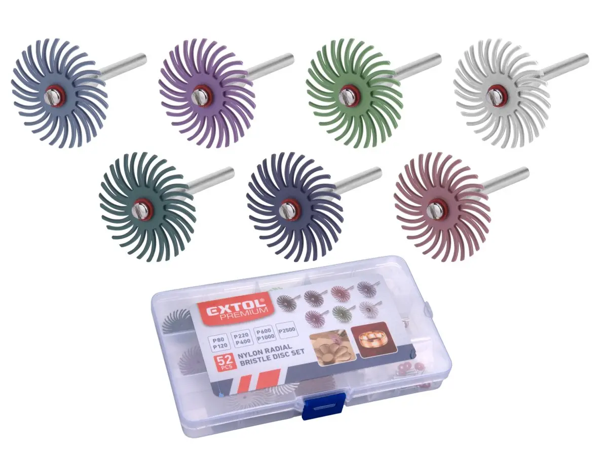 EXTOL PREMIUM 8803762 disky radiální štětinové P80,120,220,400,600,1000,2500,52ks,st.3mm