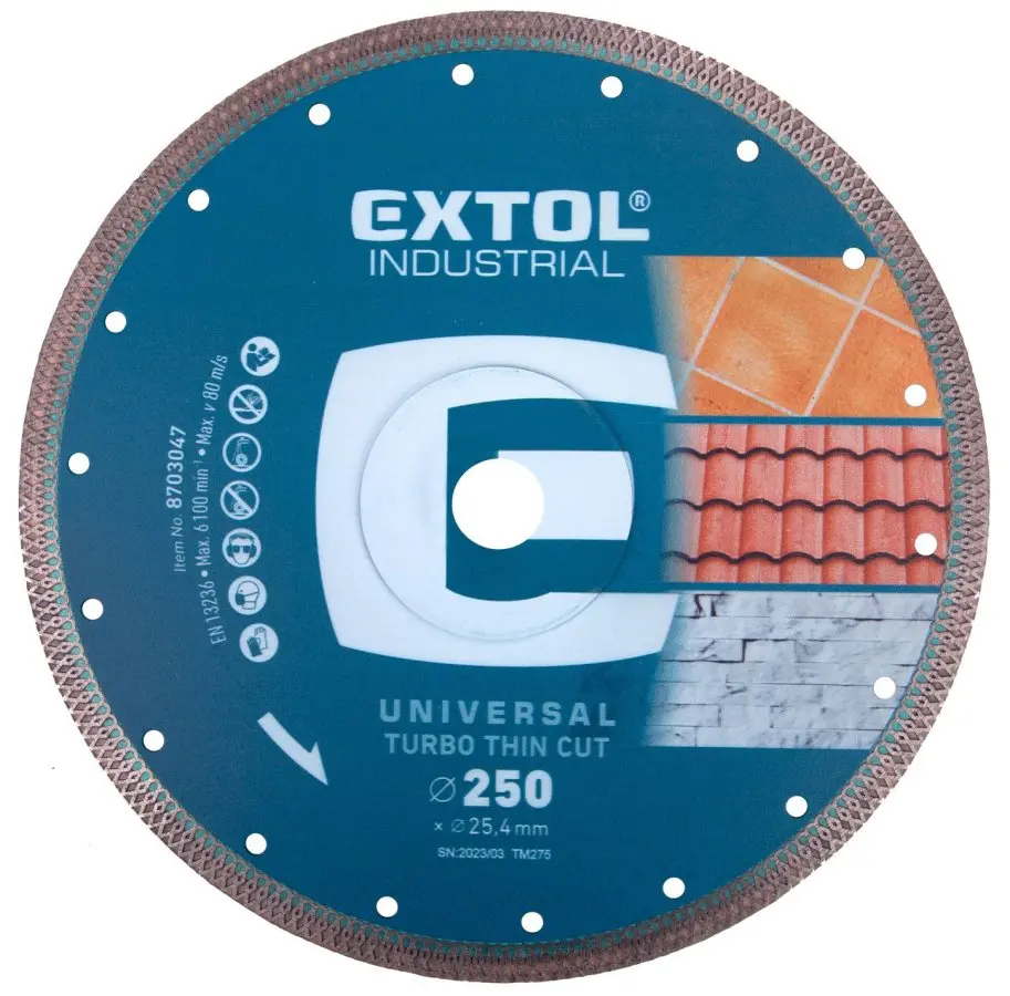EXTOL INDUSTRIAL 8703047 kotouč diamantový turbo Thin Cut suchý i mokrý řez 250x25,4x2mm