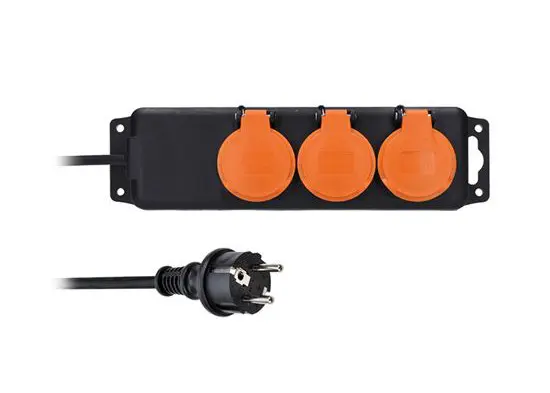 SOLIGHT PP322 prodlužovací přívod 3m IP44, 3 zásuvky, gumový kabel, venkovní