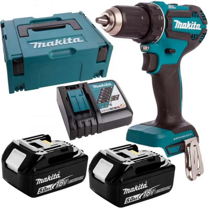 Makita - 18V AKU vrtací šroubovák s příklepem, 2x aku 5,0 Ah LXT, nabíječka DHP482RTJ