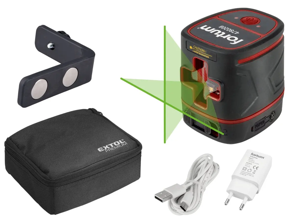 FORTUM 4780208 laser zelený liniový křížový samonivelační 3,7V 1,4Ah LiIon USB
