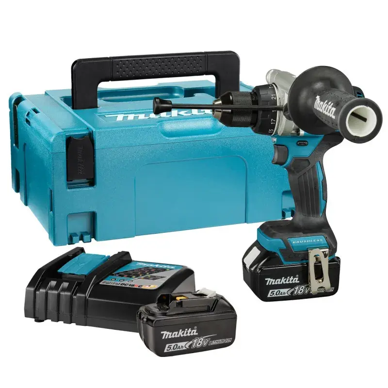 Makita - 18V AKU vrtačka s příklepem, 2x aku 5,0 Li-Ion, nabíječka DHP492RTJ