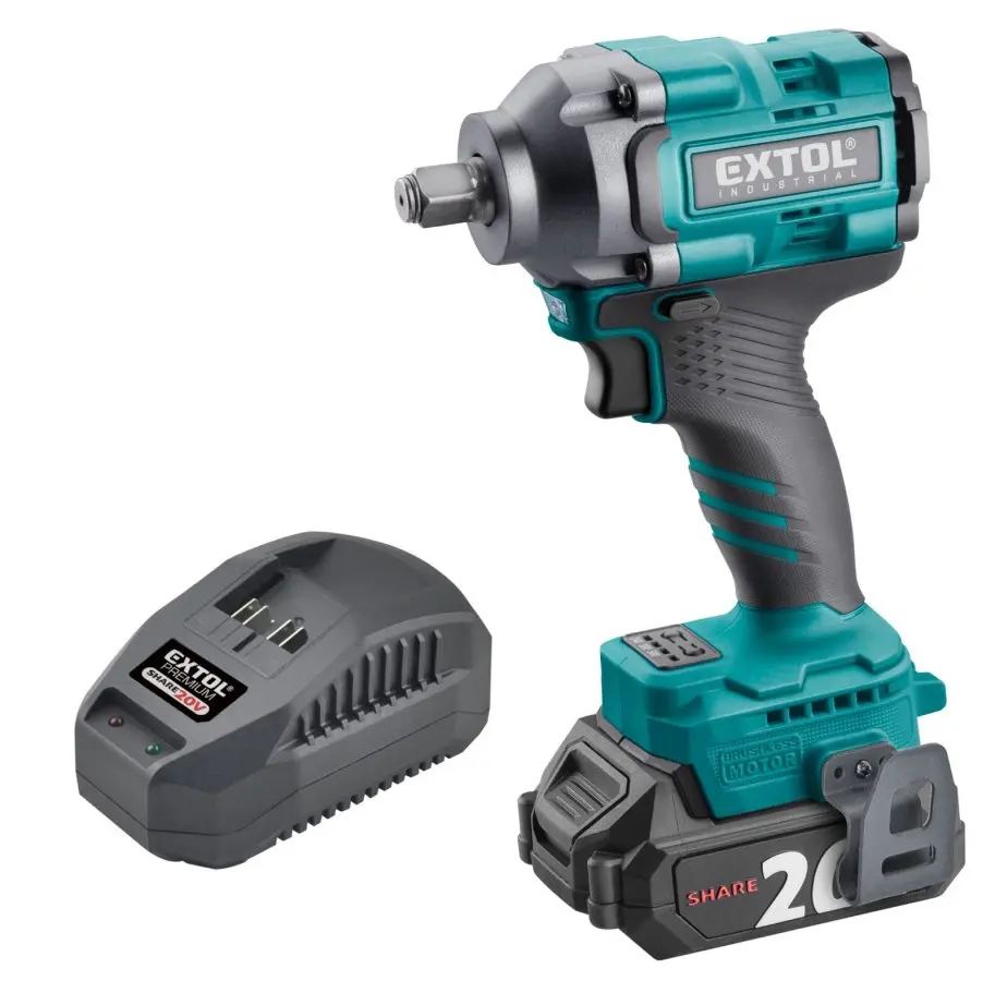 EXTOL INDUSTRIAL Utahovák rázový 1/2" aku SHARE20V, 500Nm, BRUSHLESS, 2Ah 8791814