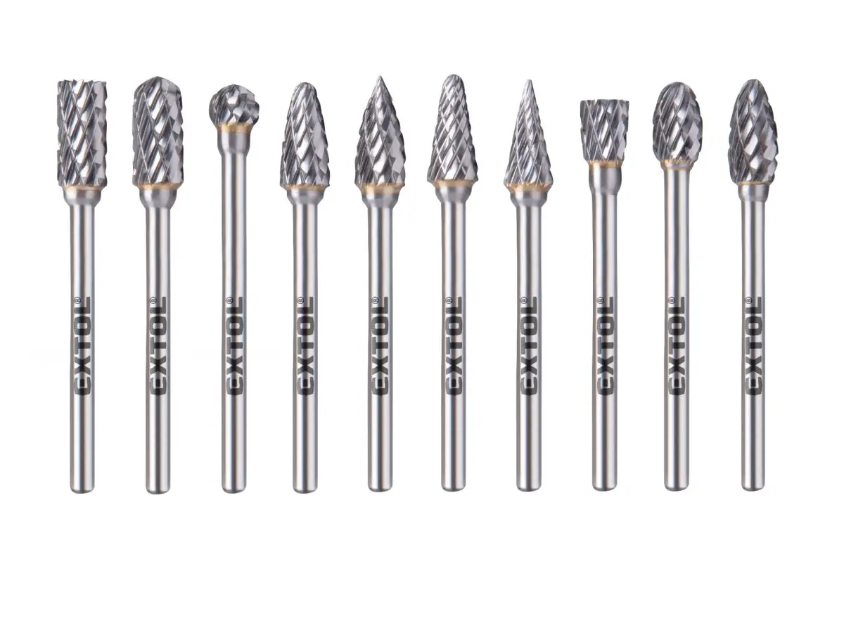 EXTOL INDUSTRIAL 8703810 sada fréz karbidových 6x13x50mm stopka 3mm sek střední 10ks