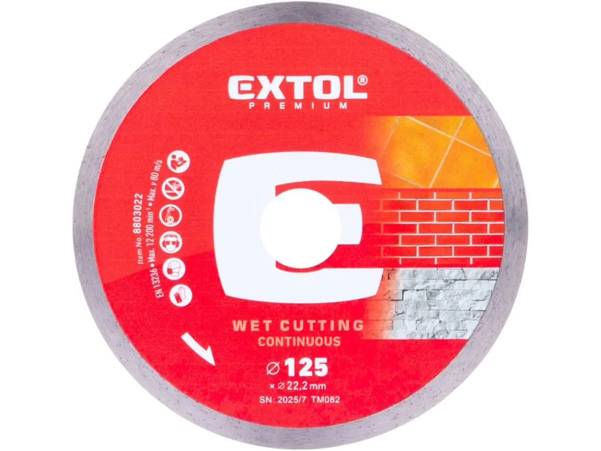 Kotouč diamantový řezný celoobv. EXTRA tenký - mokré řezání, O 125x22,2x1,1mm, EXTOL PREMIUM 8803022