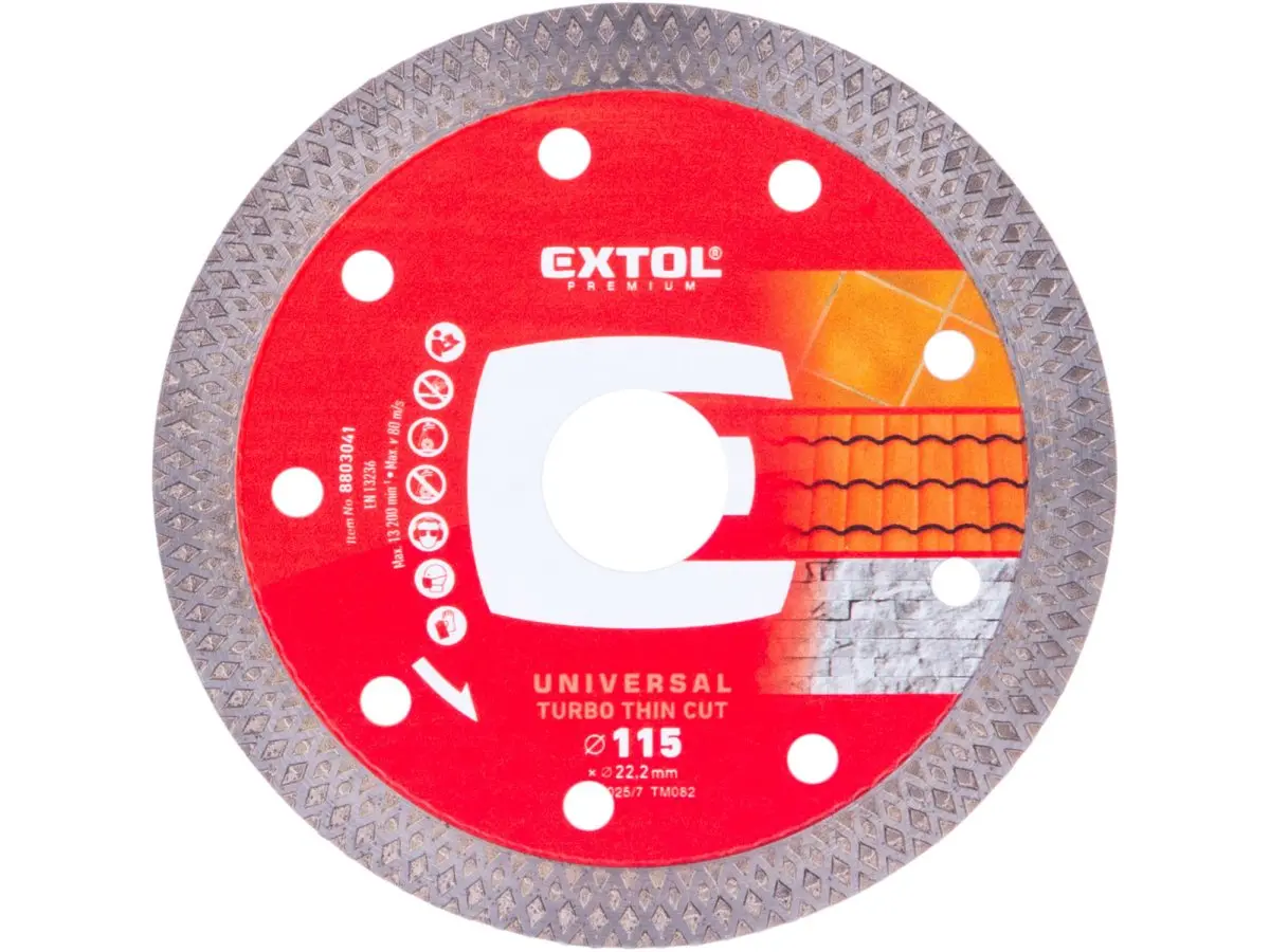 Kotouč diamantový řezný, turbo Thin Cut, suché i mokré řezání, O 115x22,2x1,2mm, EXTOL PREMIUM 8803041