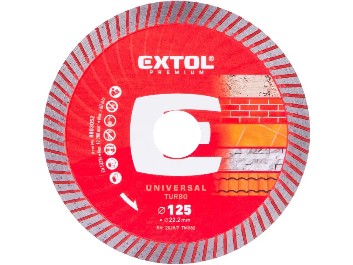 Kotouč diamantový řezný, turbo - suché i mokré řezání, O 125x22,2x2mm, EXTOL PREMIUM 8803052