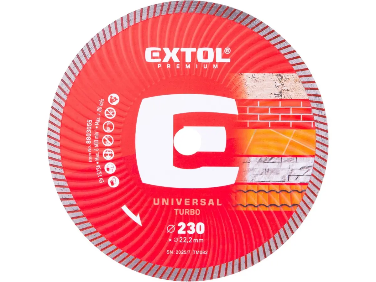 Kotouč diamantový řezný, turbo - suché i mokré řezání, O 230x22,2x2,6mm, EXTOL PREMIUM 8803055