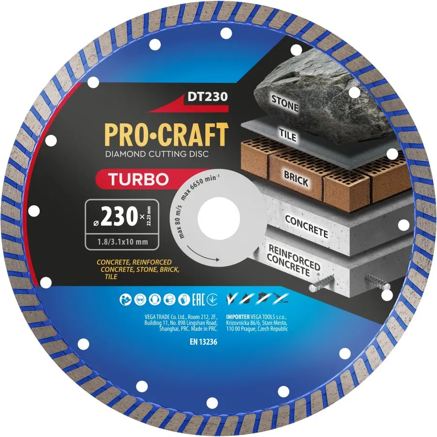 PROCRAFT DT230 diamantový řezný kotouč Turbo na cihl, armovaný beton, dlažbu