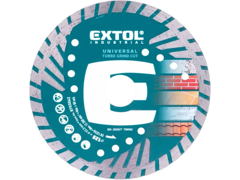 EXTOL INDUSTRIAL 8703062 kotouč dia 125x22,2x2,2mm turbo Grind Cut suché i mokré řezání
