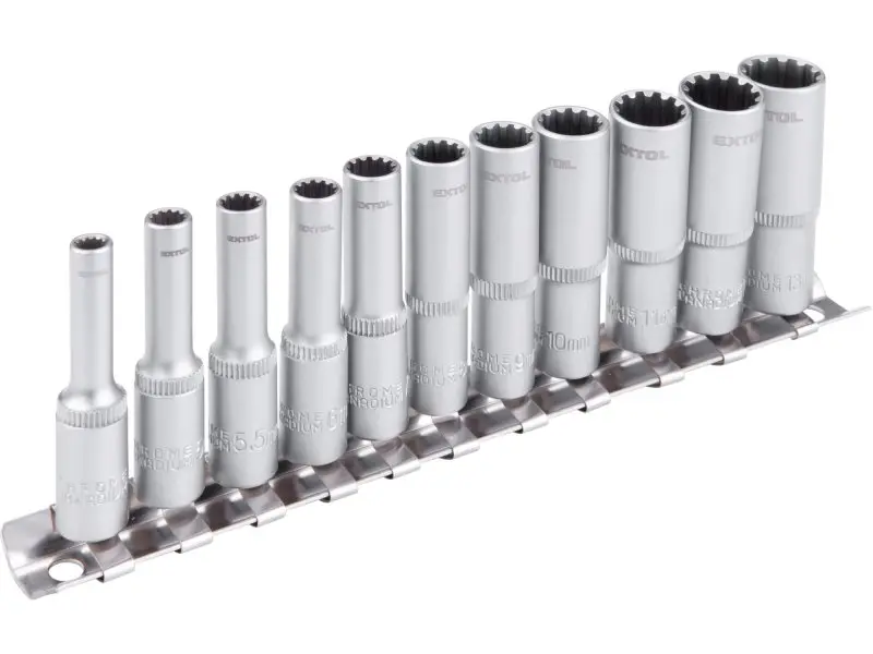 EXTOL PREMIUM 8818111 sada nástrčných hlavic 4-13mm prodloužené MULTI-LOCK 1/4" CrV 11ks