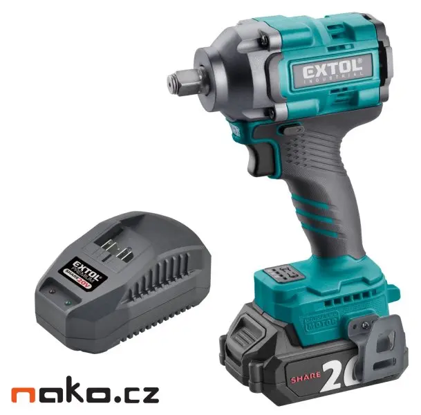 Utahovák rázový 1/2" aku SHARE20V, 500Nm, BRUSHLESS, 2Ah, EXTOL INDUSTRIAL 8791814