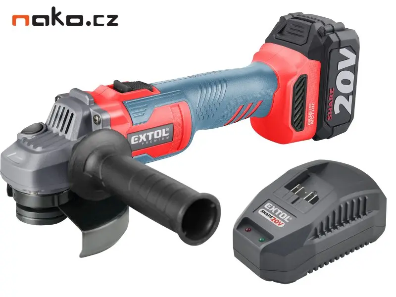 EXTOL PREMIUM bruska úhlová aku SHARE20V, 125mm, BRUSHLESS, 4Ah 8891838