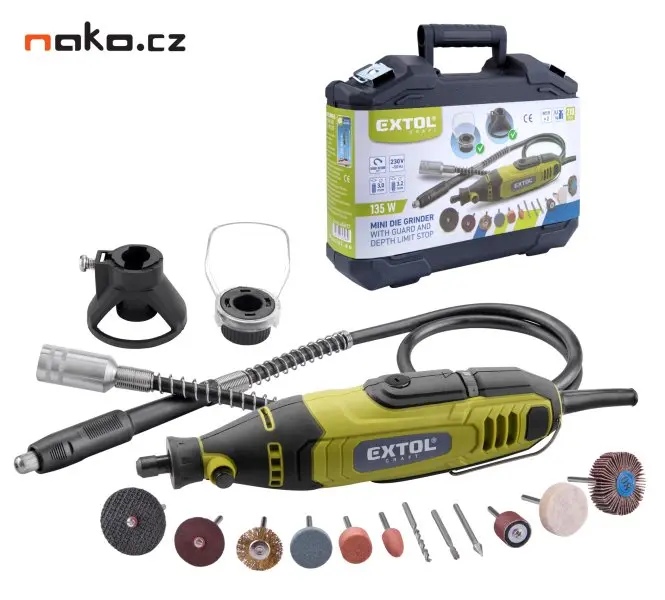 EXTOL CRAFT Bruska přímá s ohebným nástavcem, 210ks, 135W 404117