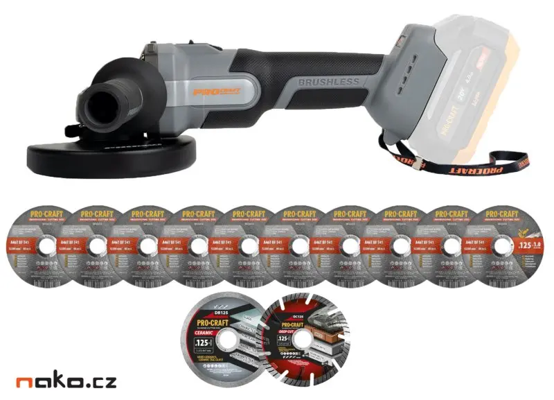 Aku úhlová bruska Procraft Industrial AG125Abb (bez baterie a nabíječky), 125mm | AG125A bb AG125A bb