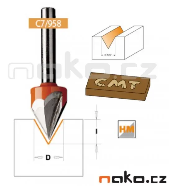 CMT Orange Tools CMT Fréza na V drážku - 60° D12,7x11 60° S=6 HW