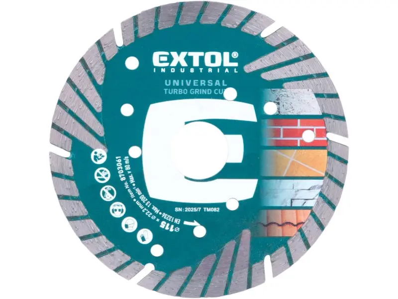EXTOL INDUSTRIAL 8703061 kotouč dia 115x22,2x2,2mm turbo Grind Cut suché i mokré řezání