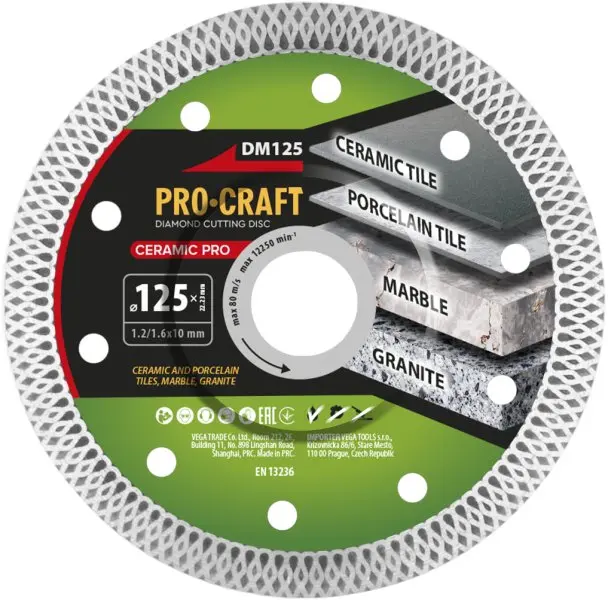 Kotouč řezný diamantový 125mm PROCRAFT DM125 Ceramic PRO
