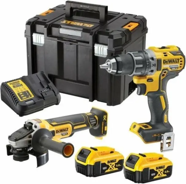 DeWALT - 18V AKU sada vrtacího šroubováku a úhlové brusky, 2x aku 5,0 Ah XR, nabíječka DCK2020P2T
