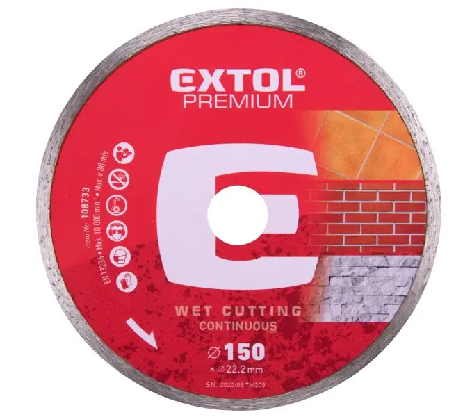 Diamantový celoobvodový kotouč na mokré řezání EXTOL PREMIUM ø 150x22,2 mm