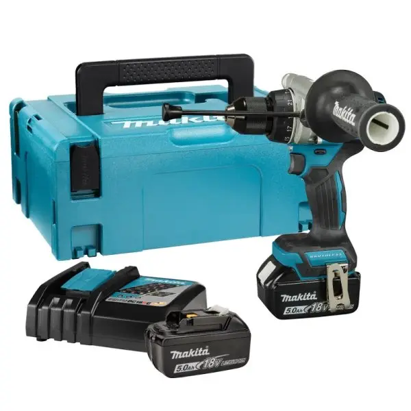 Makita - 18V AKU vrtačka s příklepem, 2x aku 5,0 Li-Ion, nabíječka DHP492RTJ
