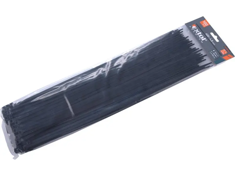 EXTOL PREMIUM Stahovací pásky černé, 400x4,8mm - 100 ks 8856166