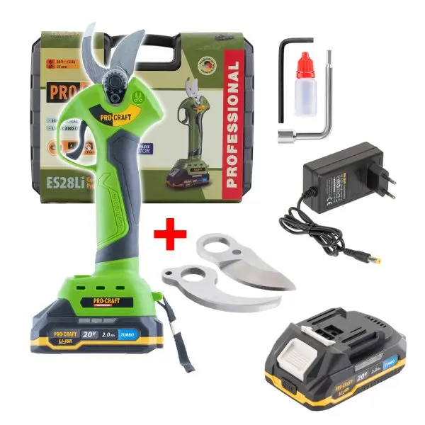 PROCRAFT ES28Li/Blades aku nůžky na větve bezuhlíkové LiIon 20V 2Ah + náhradní čepele