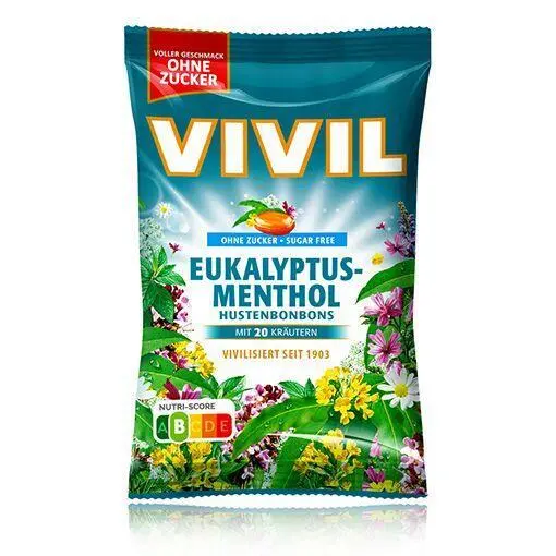 Bonbony bez cukru VIVIL Eukalyptus-mentol + 20 druhů bylin 60 g